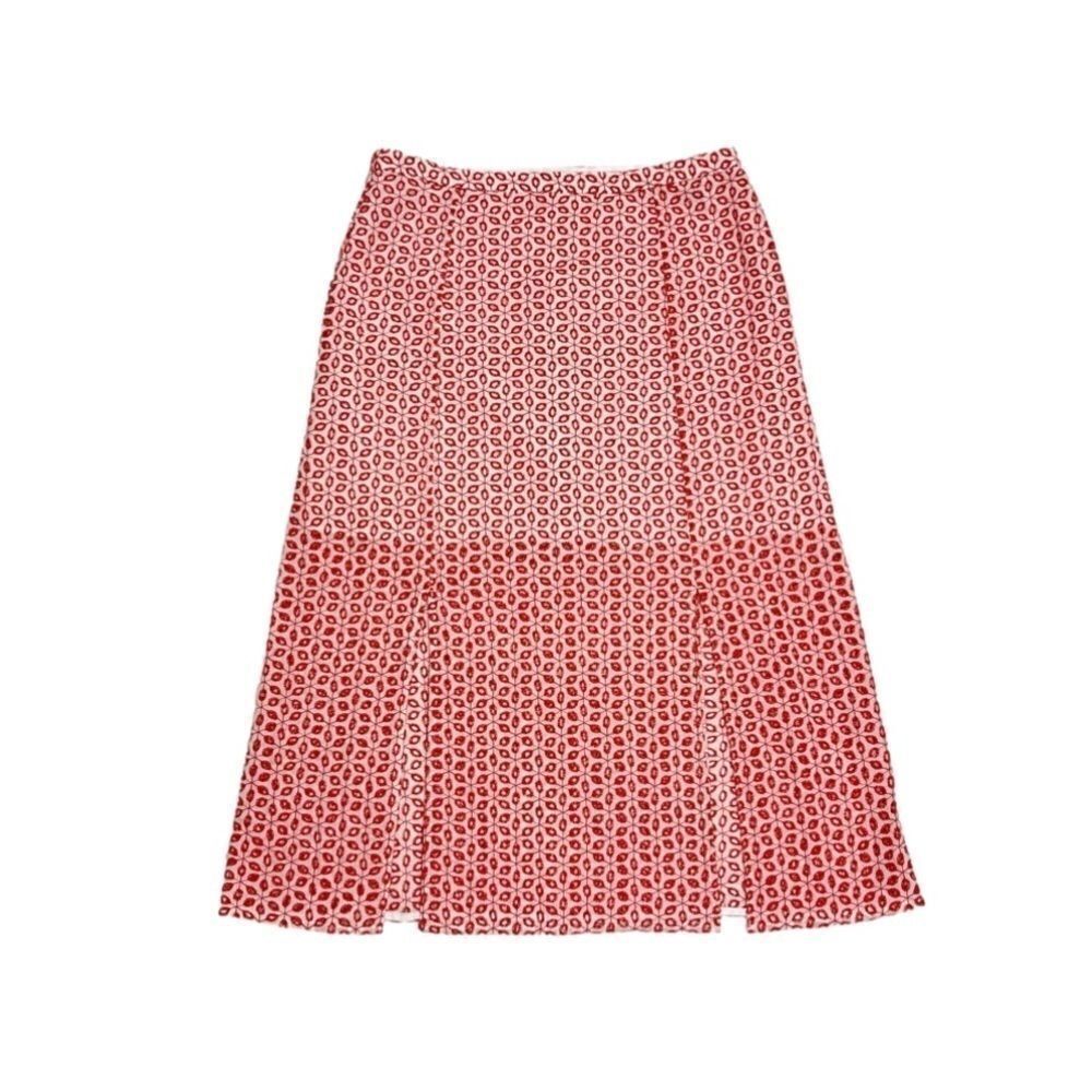 EMBROIDERED Eyelet A-line Skirt red and white size 33 below the knees